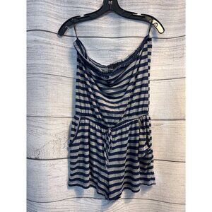 Forever 21 Striped Blue & Gray Romper With Pockets & Button Details Size L